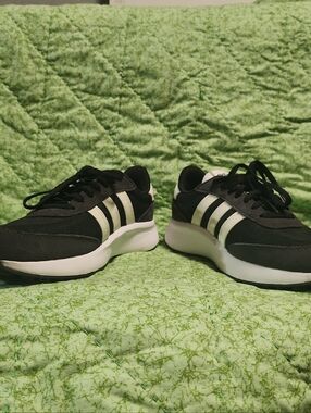 adidas Black Sneakers with White Stripes and White Sole